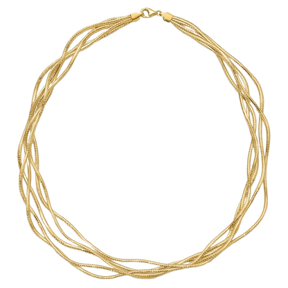 14-karätige Gelbgold-Mesh-Halskette mit 4 Strängen und Wellenmuster