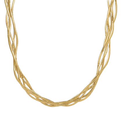 14-karätige Gelbgold-Mesh-Halskette mit 4 Strängen und Wellenmuster