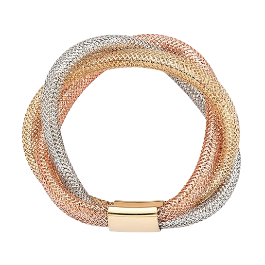 14-karätiger Goldring aus dreifarbigem, flexiblem Netzgewebe