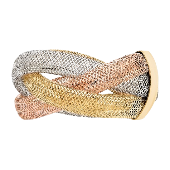 14-karätiger Goldring aus dreifarbigem, flexiblem Netzgewebe