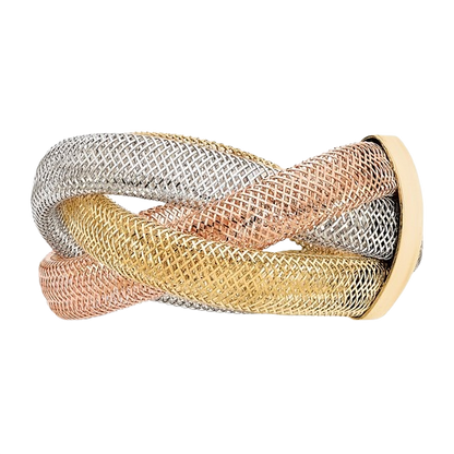 14-karätiger Goldring aus dreifarbigem, flexiblem Netzgewebe