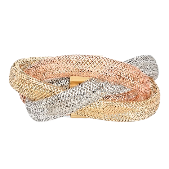 14-karätiger Goldring aus dreifarbigem, flexiblem Netzgewebe