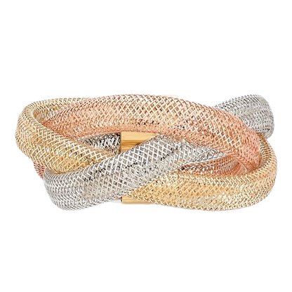 14-karätiger Goldring aus dreifarbigem, flexiblem Netzgewebe