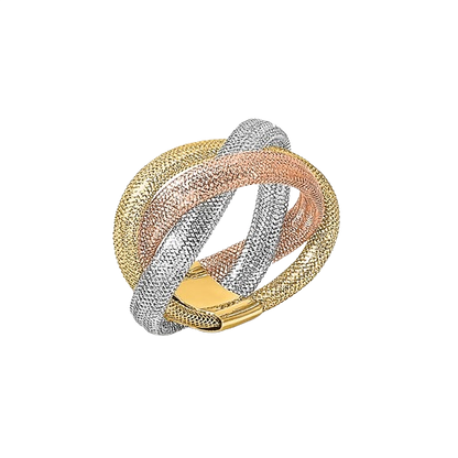 14-karätiger Goldring aus dreifarbigem, flexiblem Netzgewebe