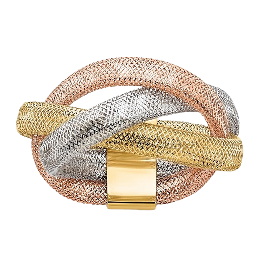 14-karätiger Goldring aus dreifarbigem, flexiblem Netzgewebe