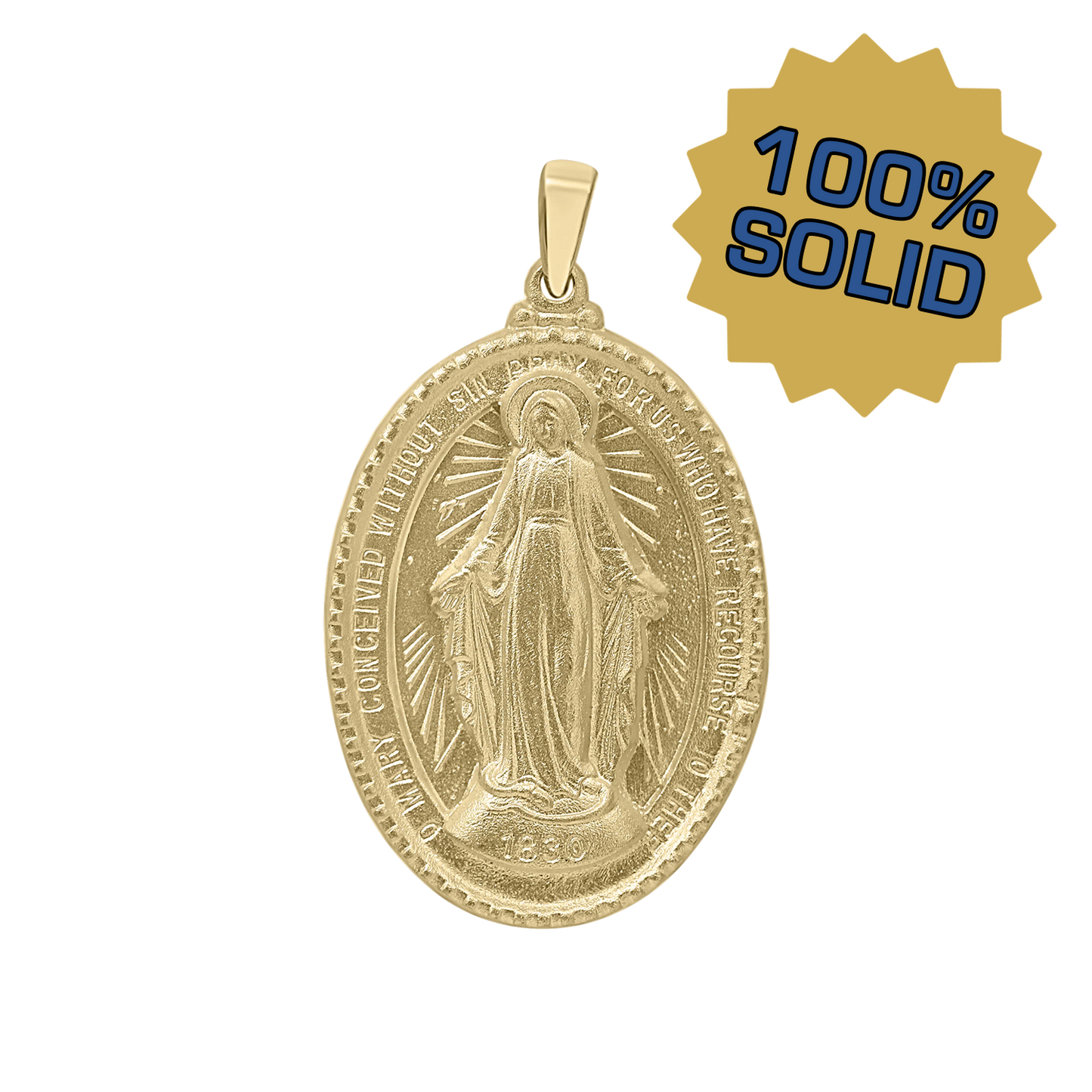 3D-ovales, gerahmtes Wundermedaillon aus 14-karätigem Gelbgold – Wundermedaille