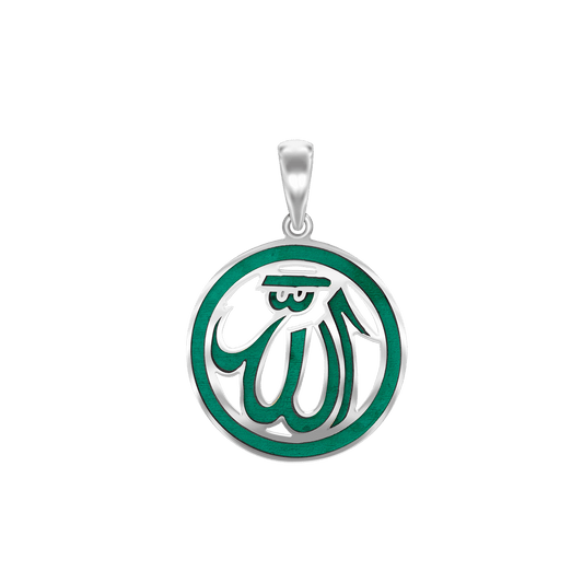 Allah-Anhänger mit grüner Emaille aus Sterlingsilber