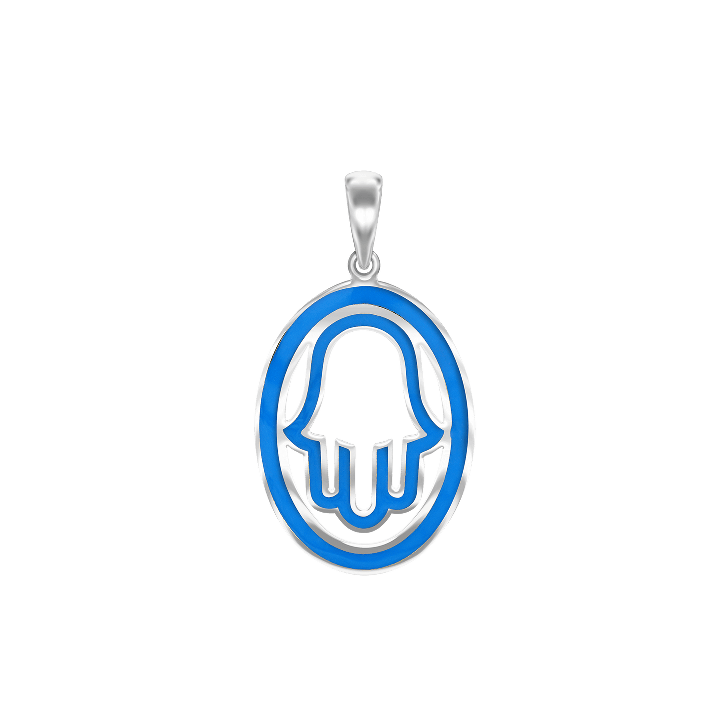 Hamsa-Anhänger mit blauer Emaille aus Sterlingsilber