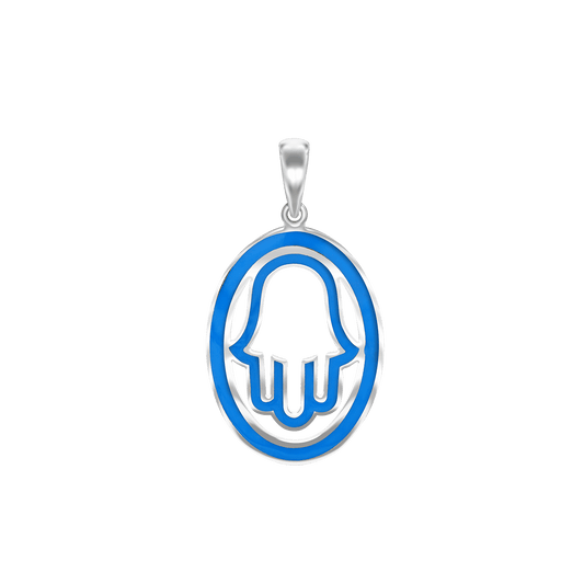 Hamsa-Anhänger mit blauer Emaille aus Sterlingsilber