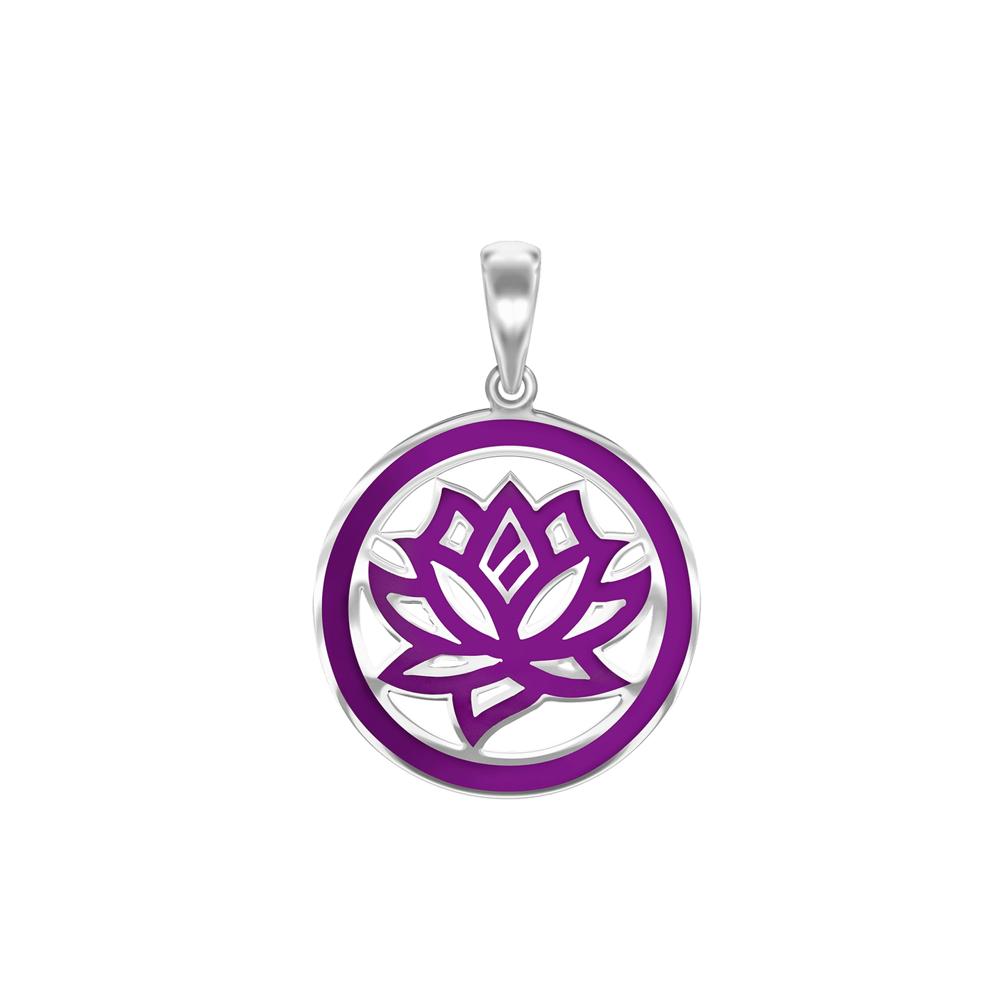 Hinduistischer Lotus-Anhänger mit violetter Emaille aus Sterlingsilber