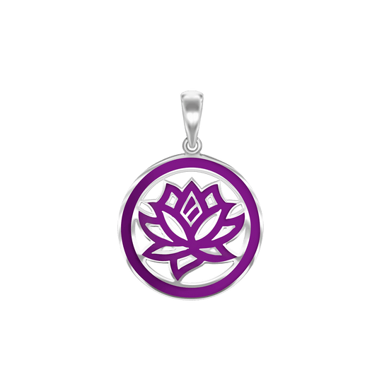 Hinduistischer Lotus-Anhänger mit violetter Emaille aus Sterlingsilber