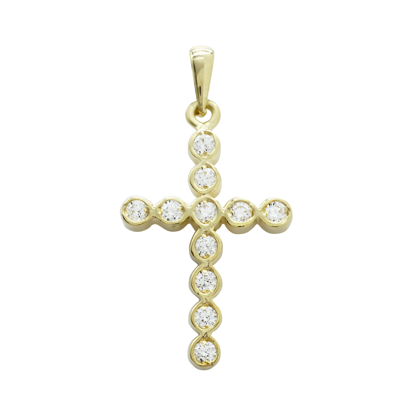 Klassischer Kreuzanhänger mit Diamanten in 14-karätigem Gelbgold, gefasst in einer Lünette