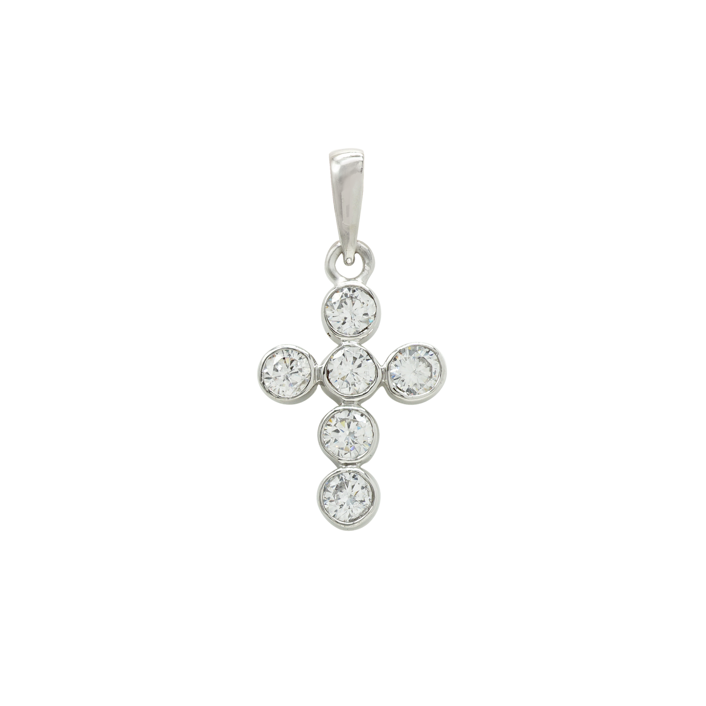 Klassischer Kreuzanhänger mit Diamanten in 14-karätigem Weißgold, gefasst in einer Lünette