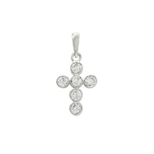 Klassischer Kreuzanhänger mit Diamanten in 14-karätigem Weißgold, gefasst in einer Lünette
