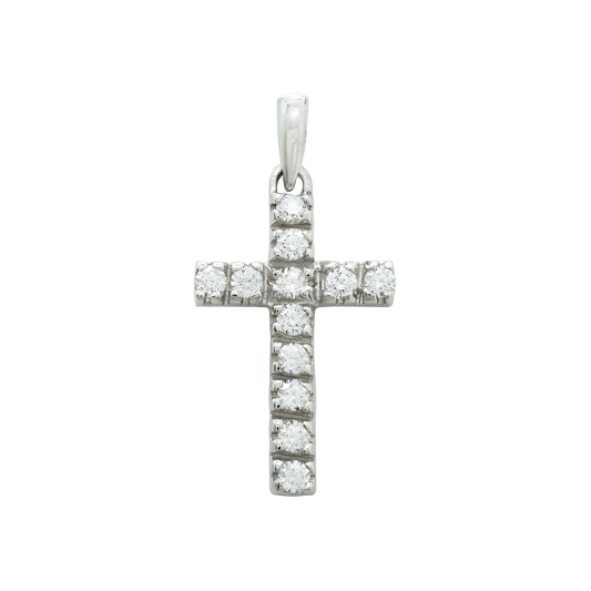 Klassischer Kreuzanhänger mit Diamanten in 14-karätigem Weißgold
