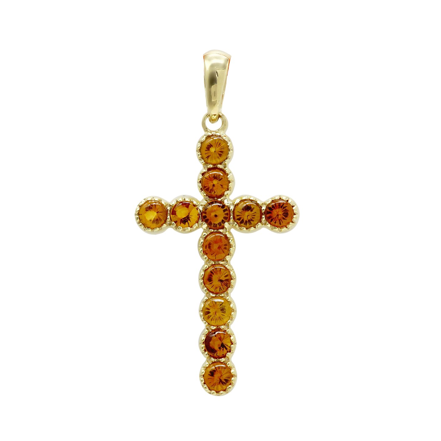 Klassischer Kreuzanhänger mit Citrin-Steinen in 14-karätigem Gelbgold, gefasst in einer Lünette