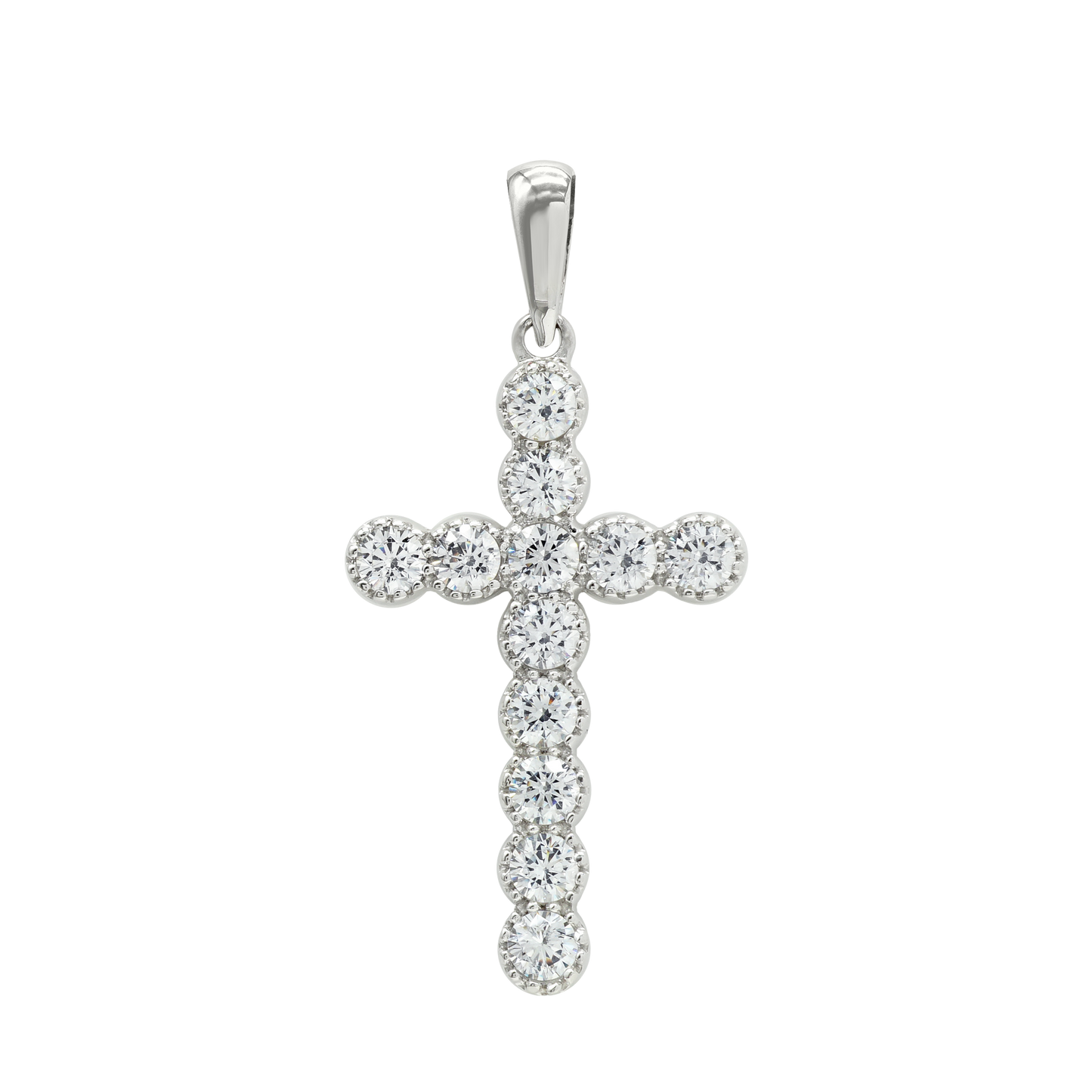Klassischer Kreuzanhänger mit Diamanten in 14-karätigem Weißgold, gefasst in einer Lünette