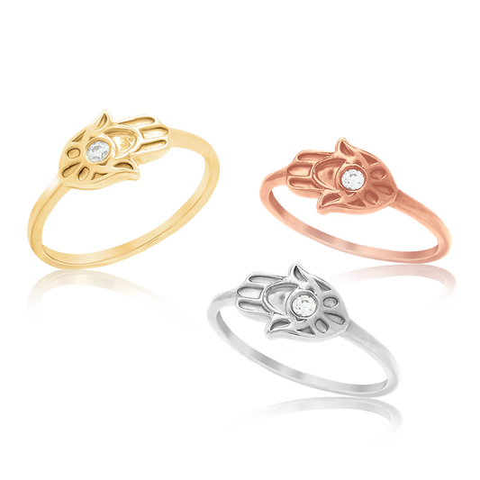 Hamsa-Diamantring aus 14-karätigem Gold
