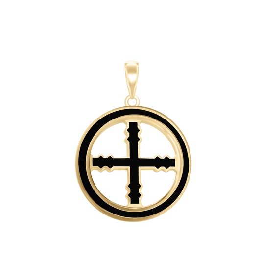 Medaillons mit graviertem Kreuz und schwarzer Emaille aus Sterlingsilber