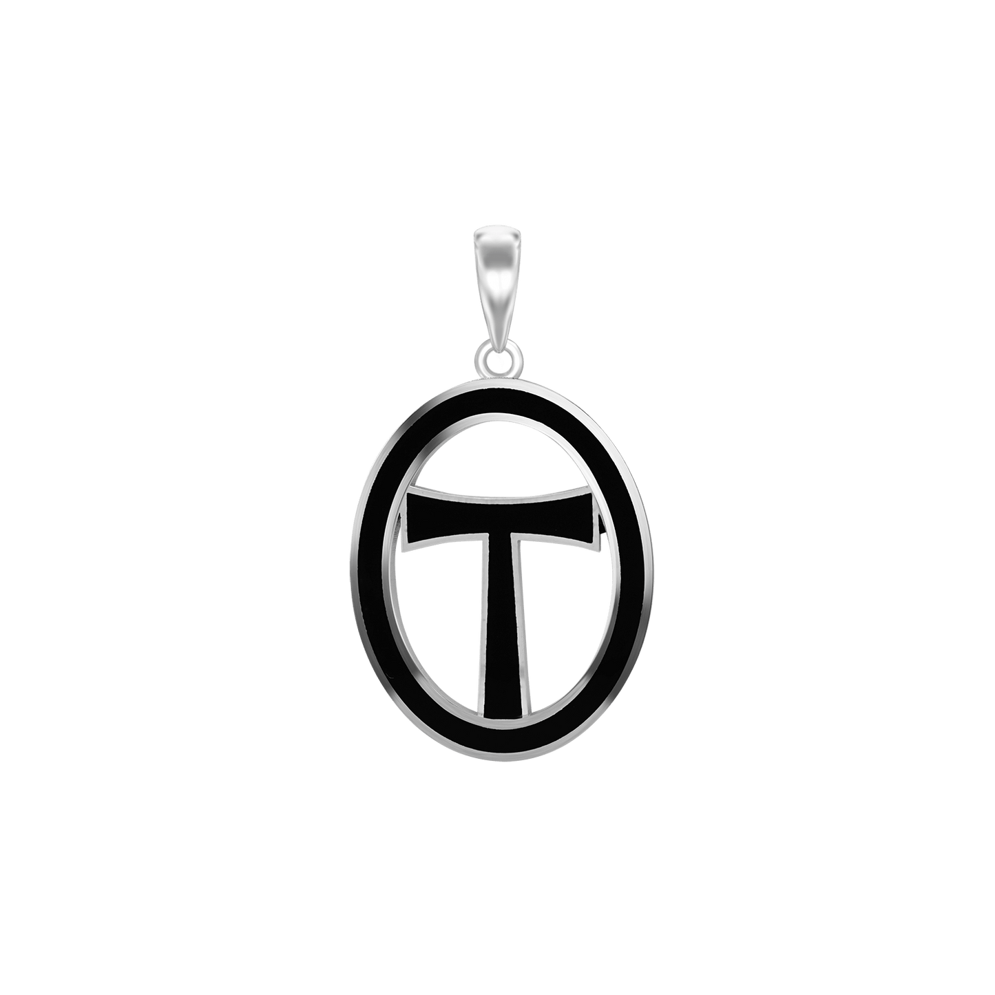 Tau-Kreuz-Medaillons mit schwarzer Emaille aus Sterlingsilber