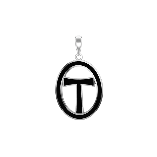 Tau-Kreuz-Medaillons mit schwarzer Emaille aus Sterlingsilber