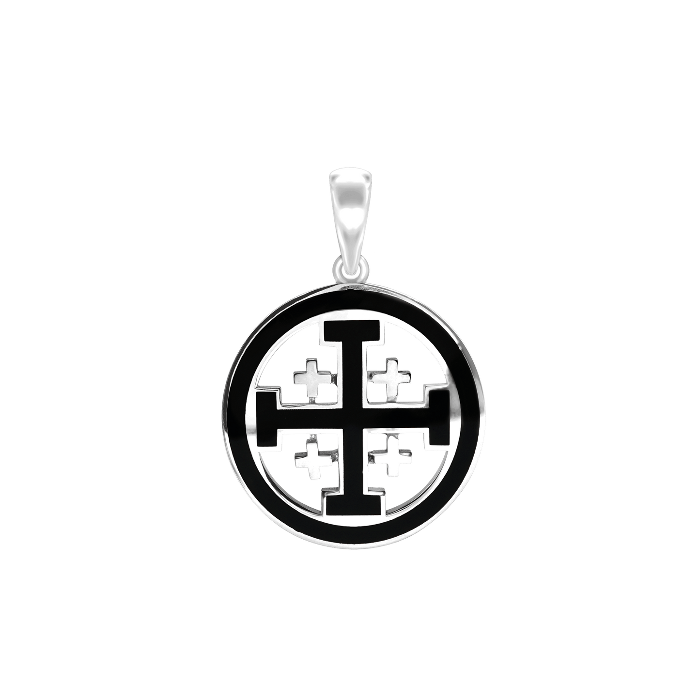 Jerusalem-Kreuz-Medaillons mit schwarzer Emaille aus Sterlingsilber