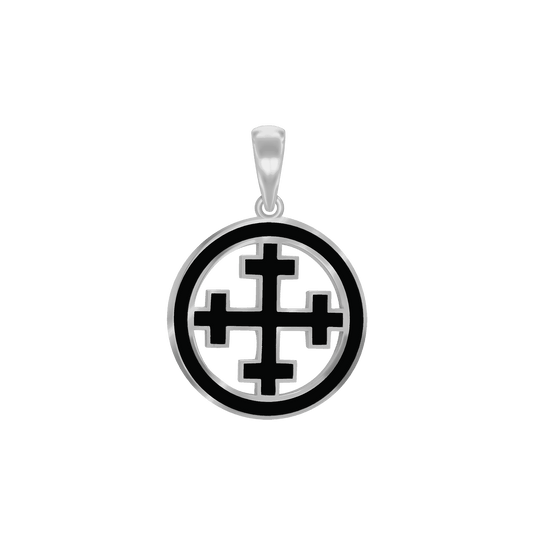 Medaillons mit Kreuzmotiv und schwarzer Emaille aus Sterlingsilber