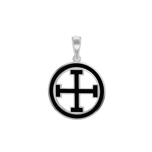 Mächtige Kreuzmedaillons mit schwarzer Emaille aus Sterlingsilber