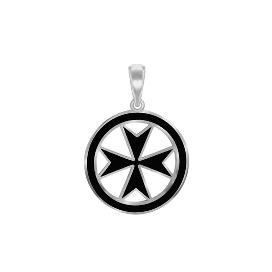 Malteserkreuz-Medaillons mit schwarzer Emaille aus Sterlingsilber