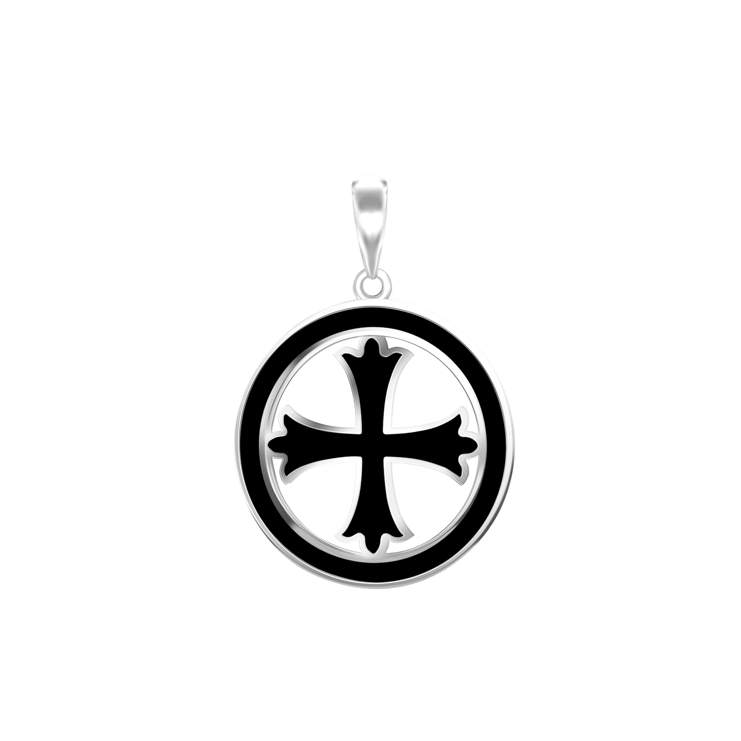 Patonce-Kreuz-Medaillons mit schwarzer Emaille aus Sterlingsilber