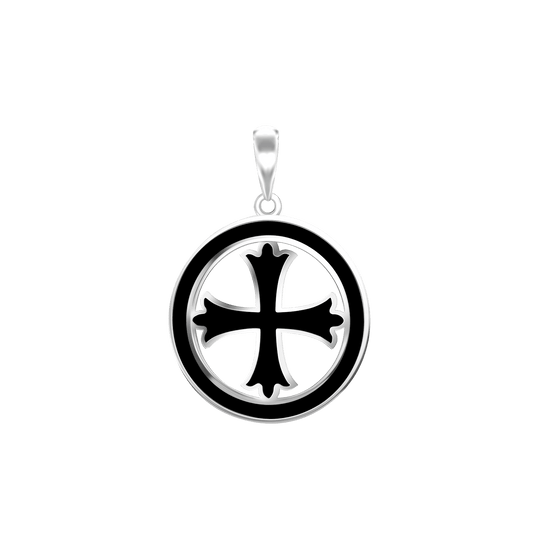 Patonce-Kreuz-Medaillons mit schwarzer Emaille aus Sterlingsilber