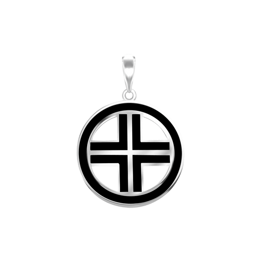 Medaillons mit durchbrochenem Kreuz und schwarzer Emaille aus Sterlingsilber