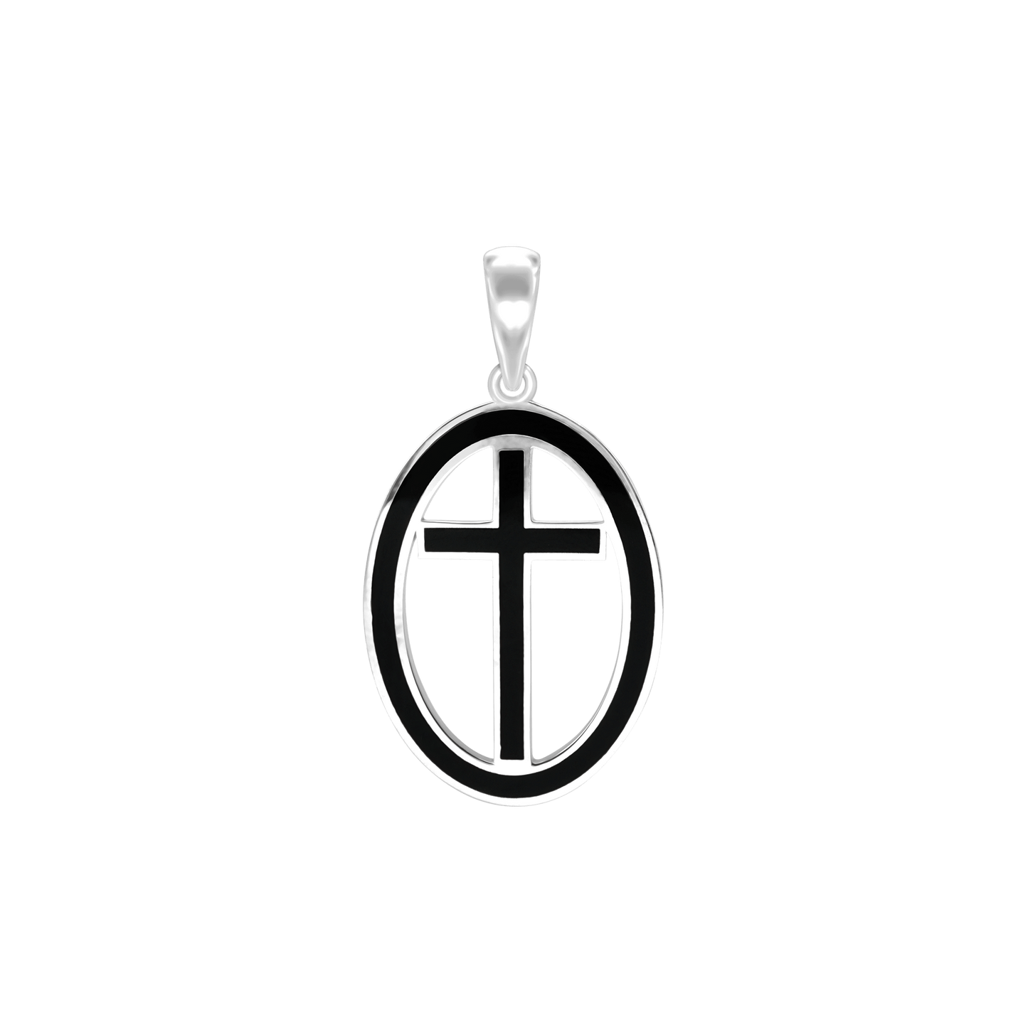 Lateinische Kreuzmedaillons mit schwarzer Emaille aus Sterlingsilber