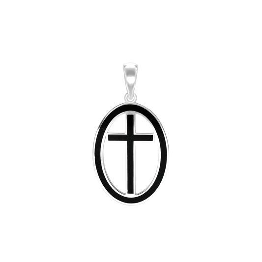 Lateinische Kreuzmedaillons mit schwarzer Emaille aus Sterlingsilber