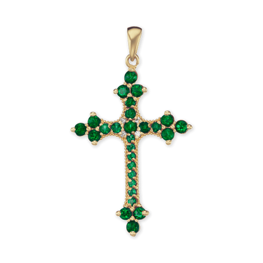 Trinity-Kreuz-Anhänger mit grünem Zirkonia in 18-karätigem Gelbgold