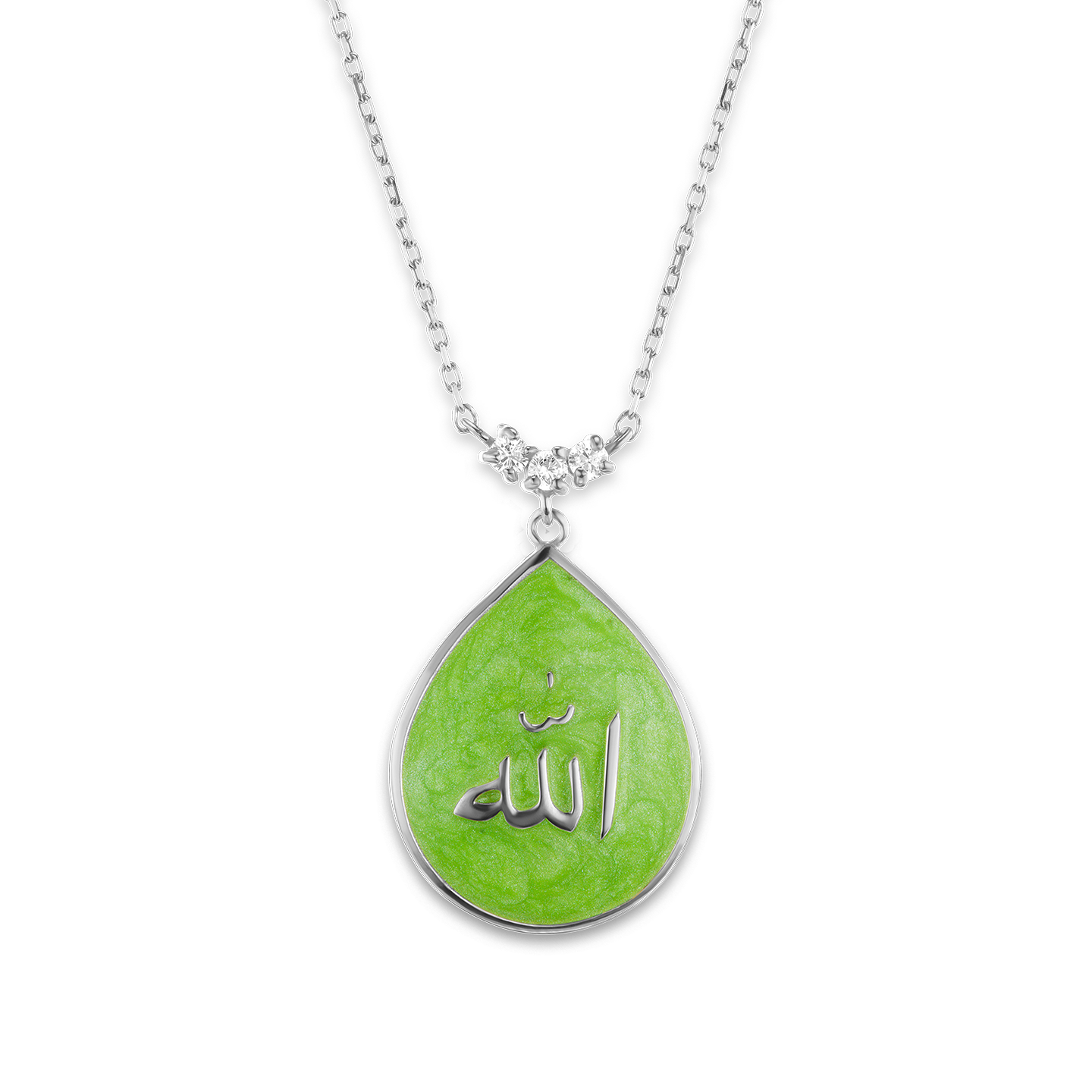 Allah-Anhänger mit hellgrüner Emaille aus Sterlingsilber