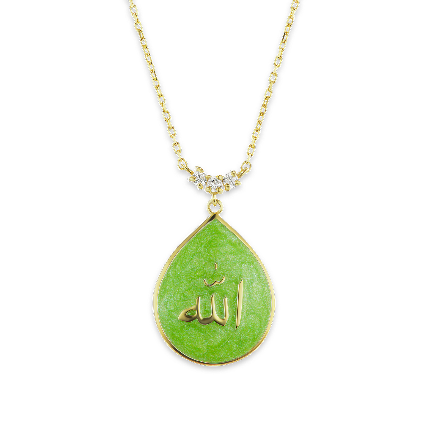 Allah-Anhänger mit hellgrüner Emaille aus Sterlingsilber