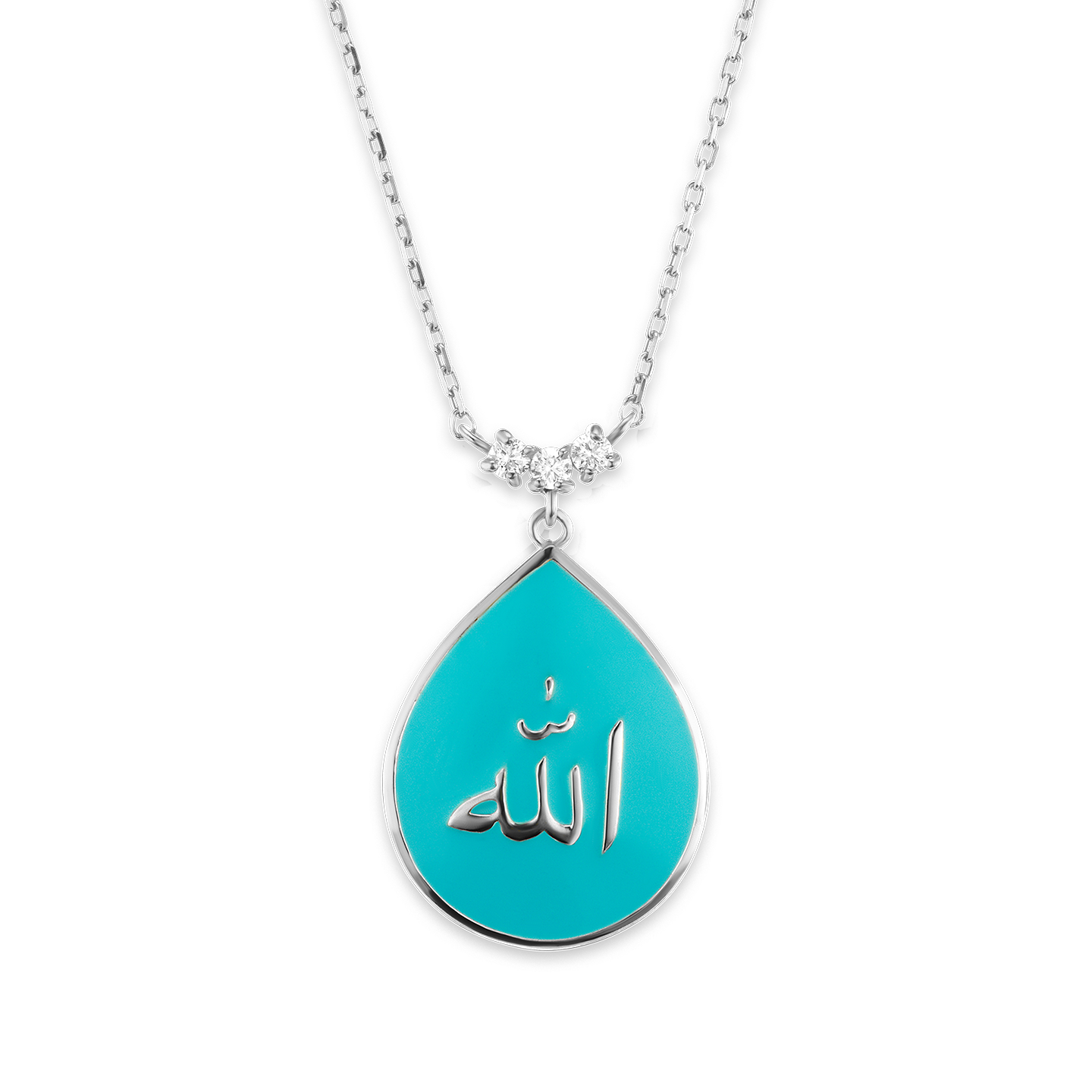 Allah-Anhänger mit hellblauer Emaille aus Sterlingsilber