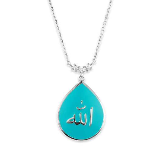 Allah-Anhänger mit hellblauer Emaille aus Sterlingsilber