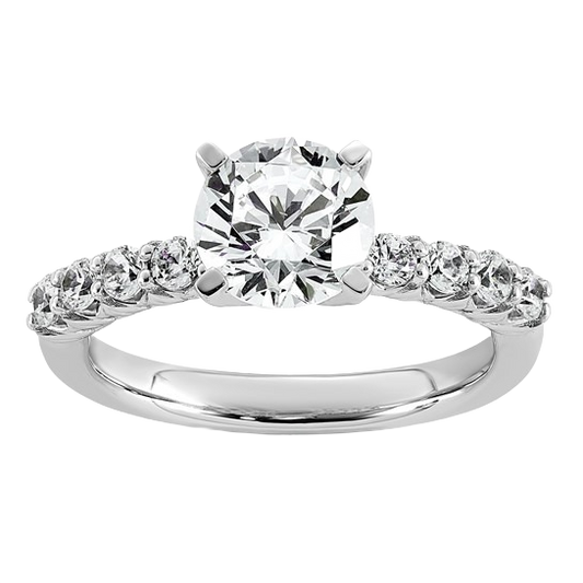 Verlobungsring aus 14-karätigem Weißgold im Tulpen-Design mit 1 7/8 Karat im Labor gezüchtetem Diamanten