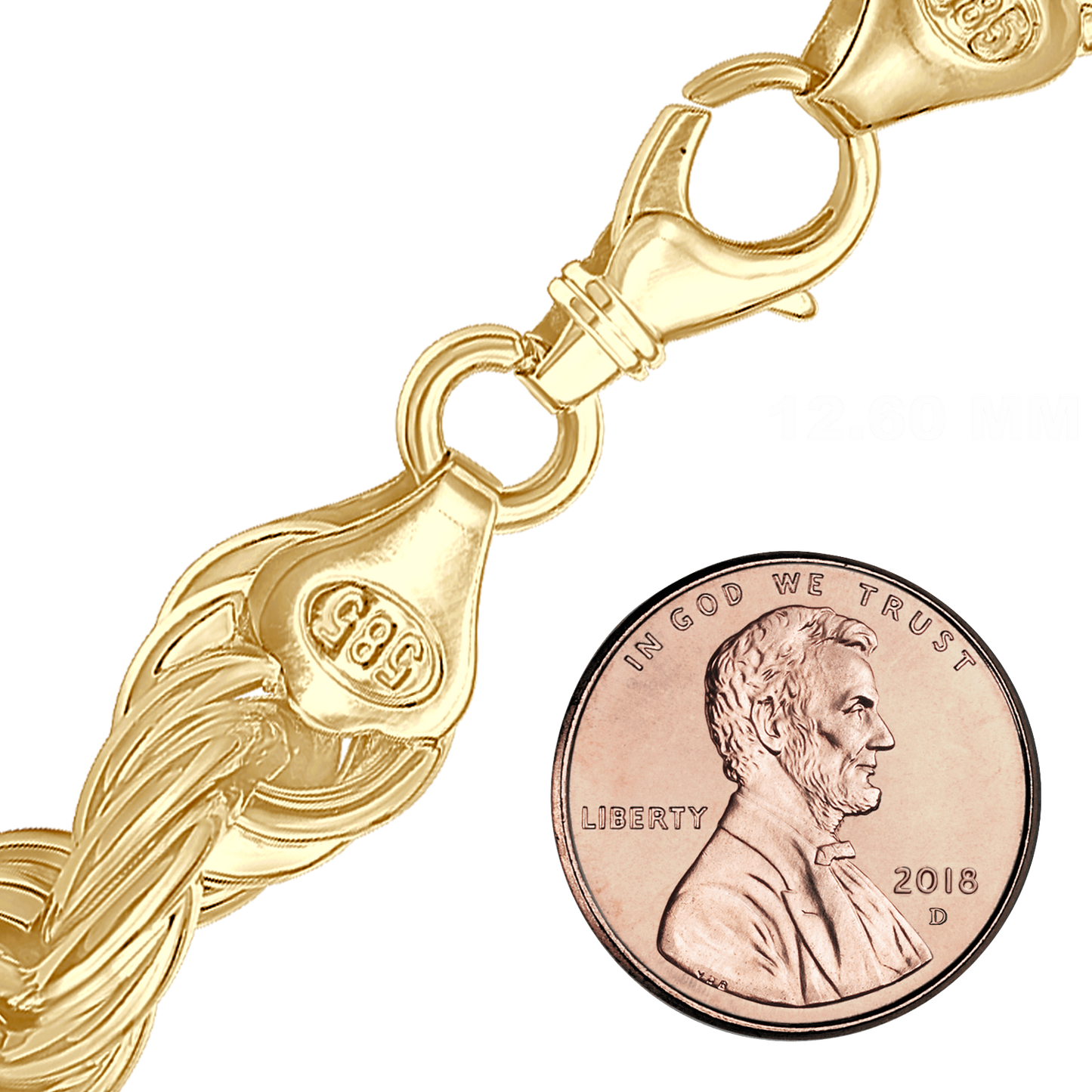 Handgefertigte Halskette aus massivem Seil, 14 Karat Gelbgold