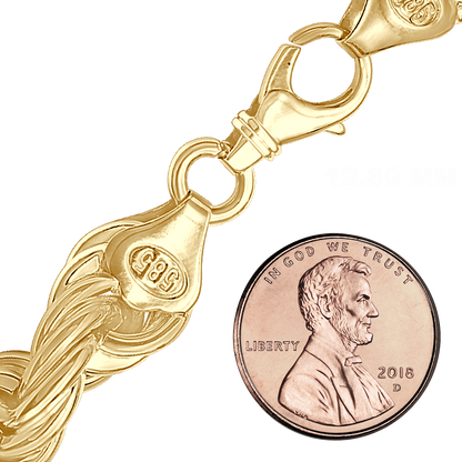 Handgefertigte Halskette aus massivem Seil, 14 Karat Gelbgold