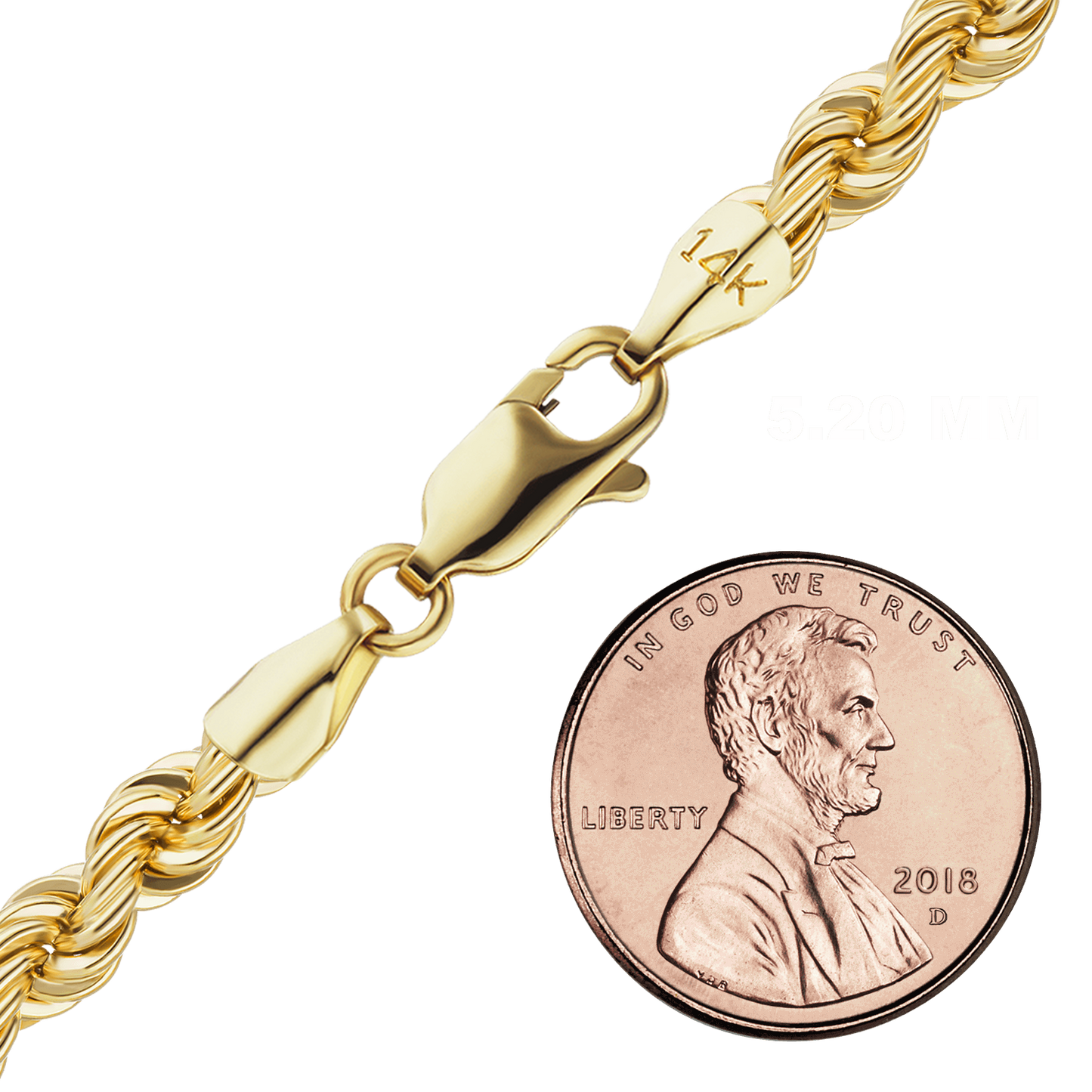 Handgefertigte Halskette aus massivem Seil, 14 Karat Gelbgold