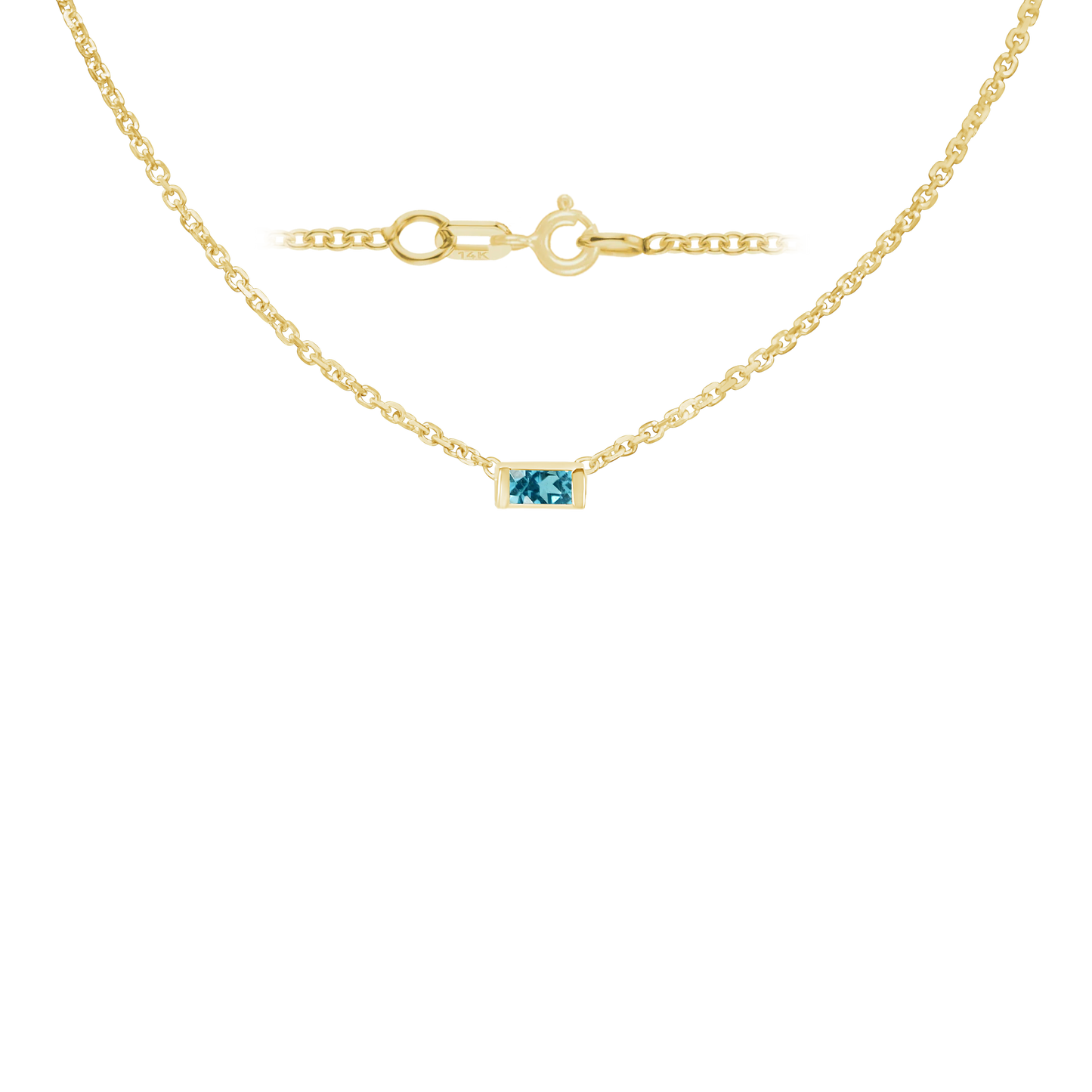 Halskette mit Baguette-Edelstein-Anhänger in 14-karätigem Gelbgold