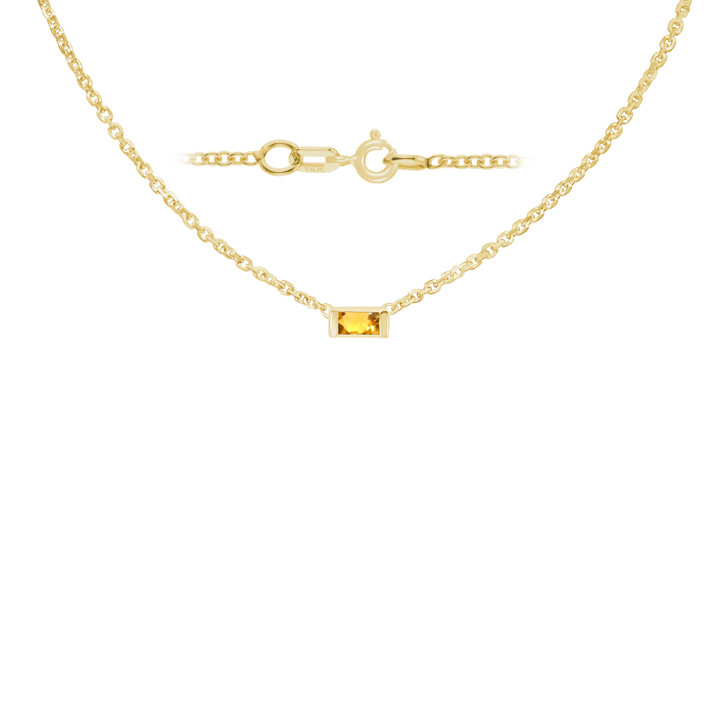 Halskette mit Baguette-Edelstein-Anhänger in 14-karätigem Gelbgold