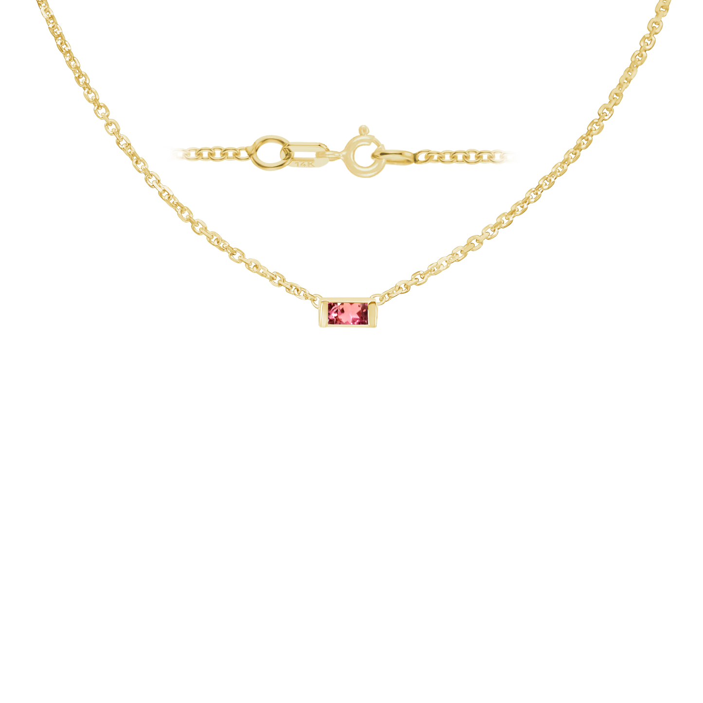 Halskette mit Baguette-Edelstein-Anhänger in 14-karätigem Gelbgold