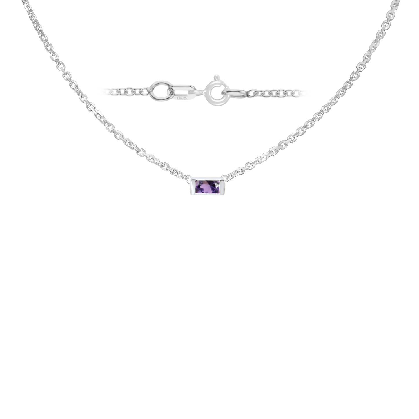 Halskette mit Baguette-Edelstein-Anhänger in 14-karätigem Weißgold