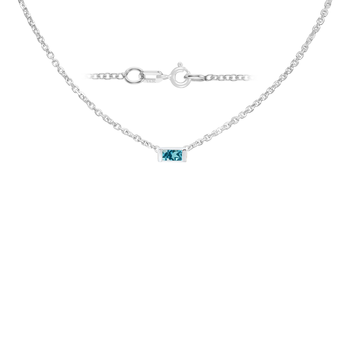 Halskette mit Baguette-Edelstein-Anhänger in 14-karätigem Weißgold