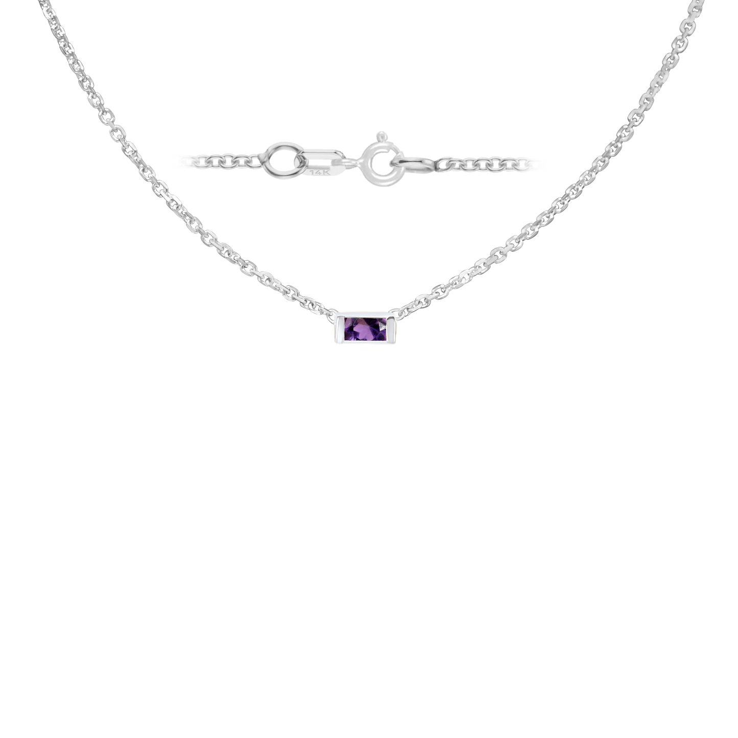 Halskette mit Baguette-Edelstein-Anhänger in 14-karätigem Weißgold