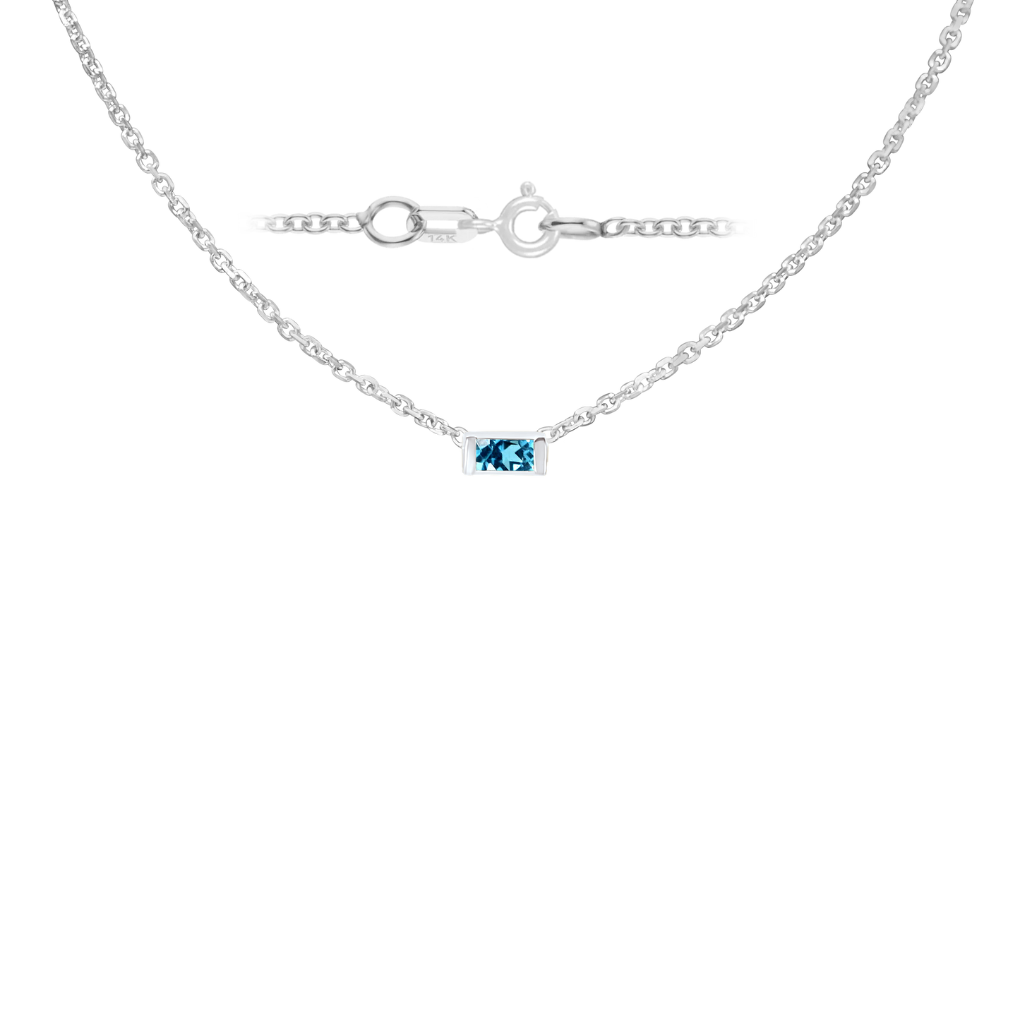 Halskette mit Baguette-Edelstein-Anhänger in 14-karätigem Weißgold